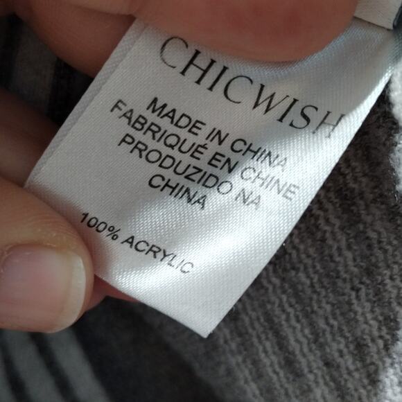 ChicWish SEE MEASUREMENTS Oversized Gray Striped Sleeve Slit Sides Sweater - Picture 5 of 5